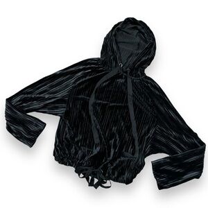 Rachel Roy Black Velvet Oversized Hoodie Sweatshirt  - Small